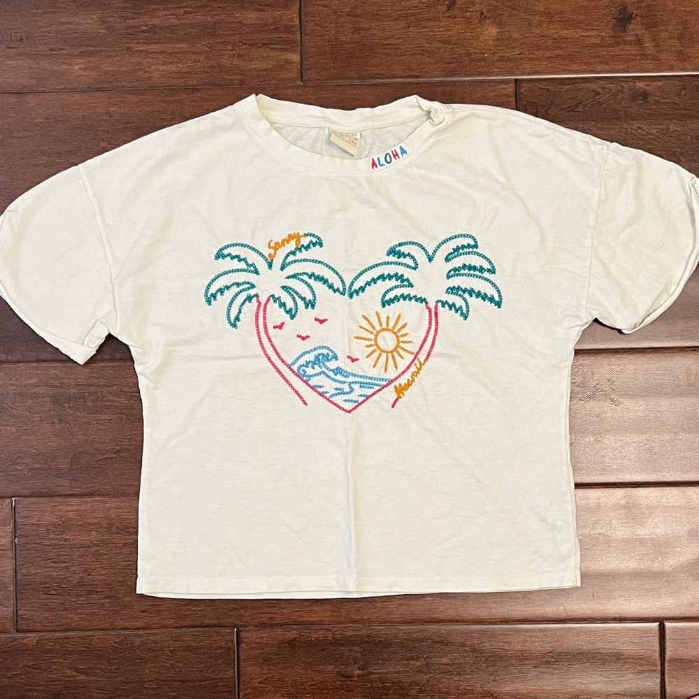 Zara ALOHA Kids White Tropical Graphic Tee